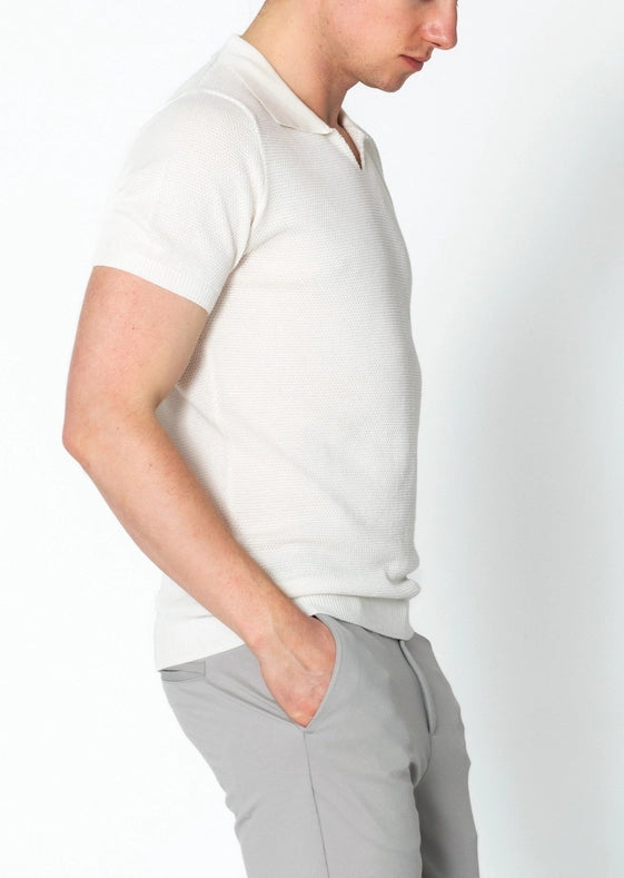 Men's Jersey Knit V-Neck Polo Shirt - Off White
