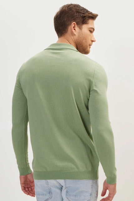 Men'S Johnny-Collar Sweater Polo - Teal Green