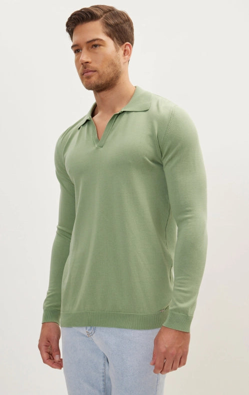 Men's Johnny-Collar Sweater Polo - Teal Green