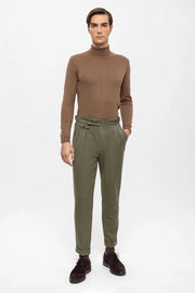 Men's Khaki High Waist Pleated Trousers-Trousers-Wessi-31-Khaki-Urbanheer
