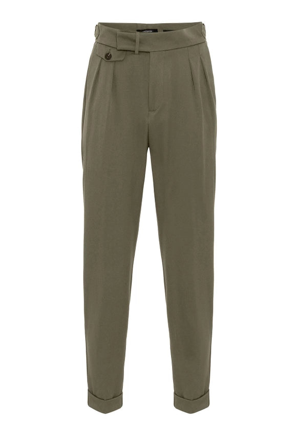 Men's Khaki High Waist Pleated Trousers-Trousers-Wessi-31-Khaki-Urbanheer