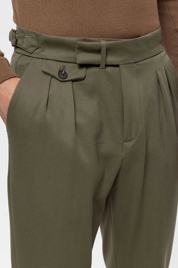 Men's Khaki High Waist Pleated Trousers-Trousers-Wessi-31-Khaki-Urbanheer