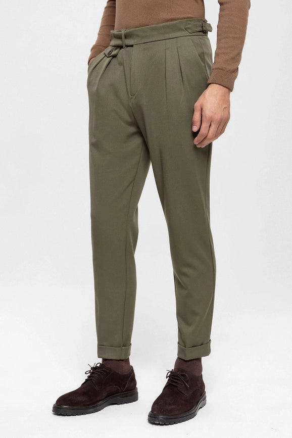 Men's Khaki High Waist Pleated Trousers-Trousers-Wessi-31-Khaki-Urbanheer