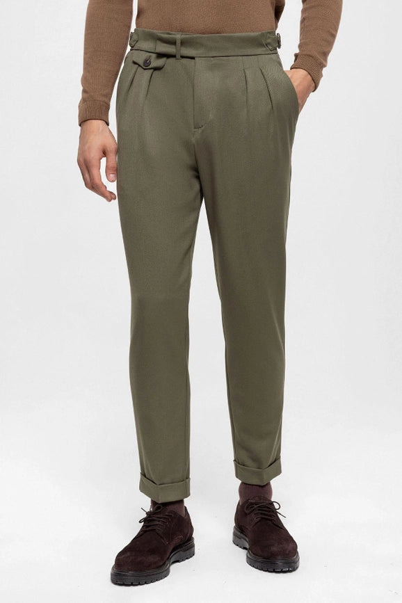 Men's Khaki High Waist Pleated Trousers-Trousers-Wessi-31-Khaki-Urbanheer