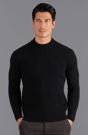 Mens Lambswool Narrow Mock Turtle Neck Jumper-Jumper-Paul James Knitwear-M-Black-Urbanheer