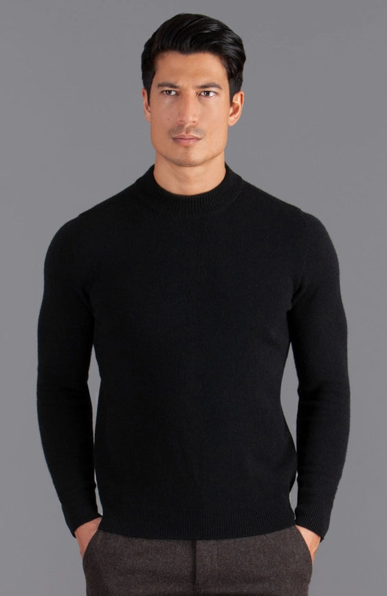 Mens Lambswool Narrow Mock Turtle Neck Jumper-Jumper-Paul James Knitwear-M-Black-Urbanheer