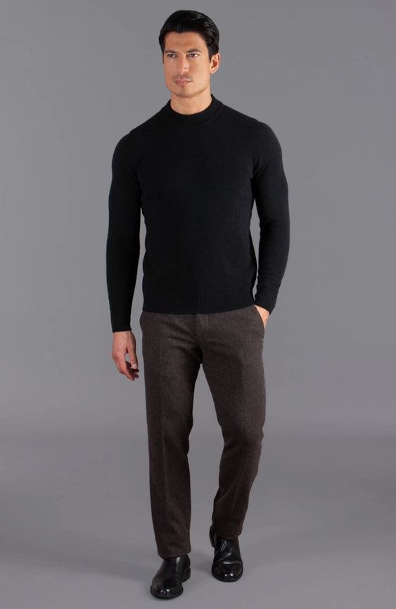 Mens Lambswool Narrow Mock Turtle Neck Jumper-Jumper-Paul James Knitwear-M-Black-Urbanheer