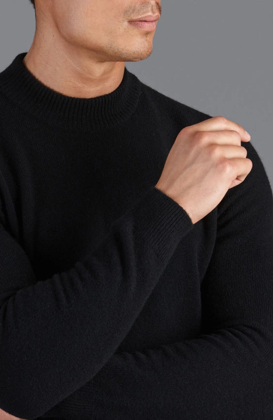 Mens Lambswool Narrow Mock Turtle Neck Jumper-Jumper-Paul James Knitwear-M-Black-Urbanheer