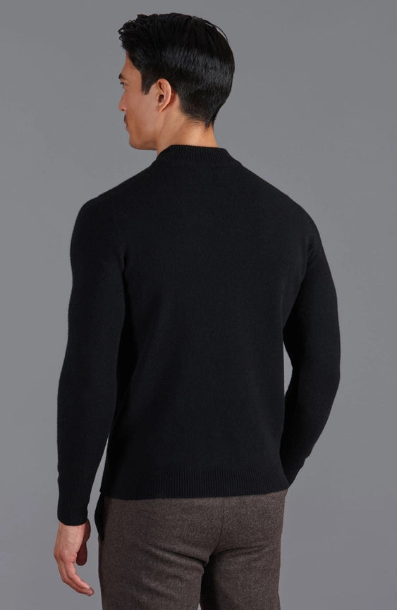 Mens Lambswool Narrow Mock Turtle Neck Jumper-Jumper-Paul James Knitwear-M-Black-Urbanheer