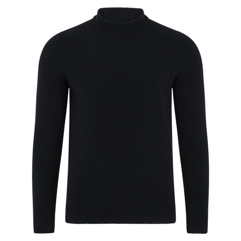 Mens Lambswool Narrow Mock Turtle Neck Jumper-Jumper-Paul James Knitwear-M-Black-Urbanheer