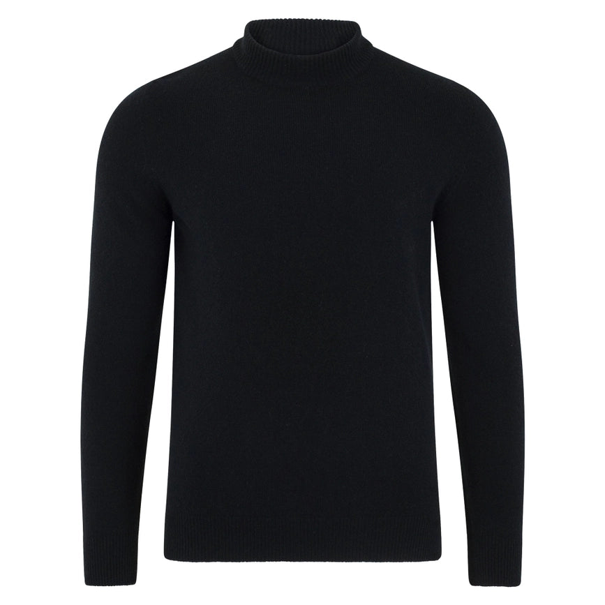 Mens Lambswool Narrow Mock Turtle Neck Jumper-Jumper-Paul James Knitwear-M-Black-Urbanheer