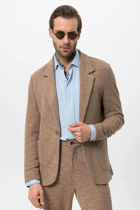 Men's Light Brown Textured Plain Blazer - Wessi-Blazer-Wessi-S-Light Brown-Urbanheer