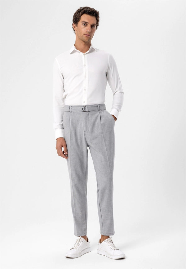 Men's Light Grey High Waist Girdle Closure Trousers-Trousers-Wessi-30-Light Grey-Urbanheer