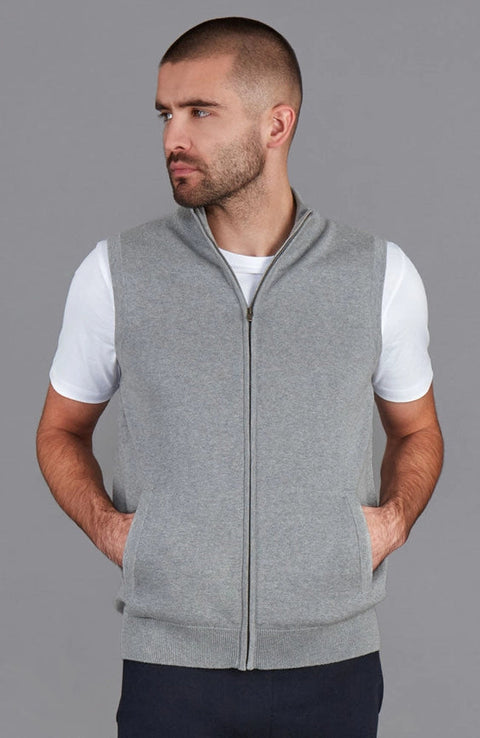 Mens Lightweight 100% Cotton Zip Through Gilet Ash Grey-Gilet-Paul James Knitwear-S-Urbanheer