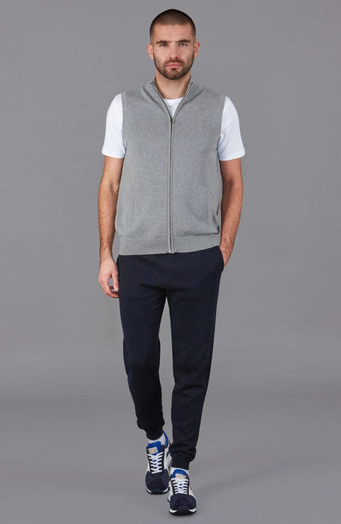 Mens Lightweight 100% Cotton Zip Through Gilet Ash Grey-Gilet-Paul James Knitwear-S-Urbanheer