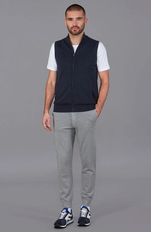 Mens Lightweight 100% Cotton Zip Through Gilet Navy-Gilet-Paul James Knitwear-S-Urbanheer