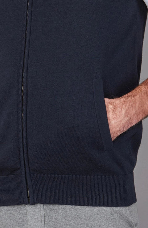 Mens Lightweight 100% Cotton Zip Through Gilet Navy-Gilet-Paul James Knitwear-S-Urbanheer
