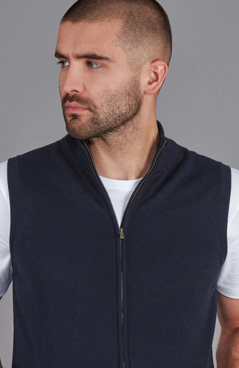 Mens Lightweight 100% Cotton Zip Through Gilet Navy-Gilet-Paul James Knitwear-S-Urbanheer