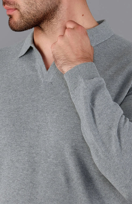 Mens Lightweight Cotton Buttonless Polo Shirt Ash Grey-Polo Shirt-Paul James Knitwear-XXL-Ash Grey-Urbanheer