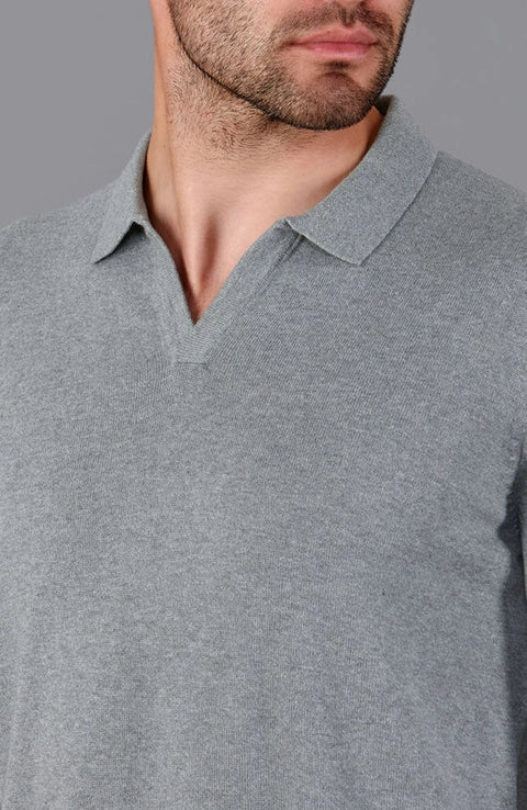 Mens Lightweight Cotton Buttonless Polo Shirt Ash Grey-Polo Shirt-Paul James Knitwear-XXL-Ash Grey-Urbanheer