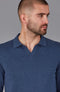 Mens Lightweight Cotton Buttonless Polo Shirt Blue Melange-Polo Shirt-Paul James Knitwear-S-Blue Melange-Urbanheer
