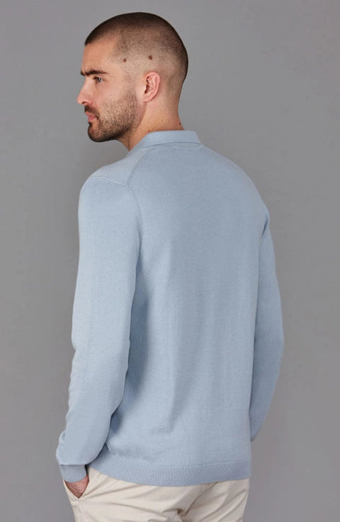 Mens Lightweight Cotton Buttonless Polo Shirt Chalk Blue-Polo Shirt-Paul James Knitwear-XL-Chalk Blue-Urbanheer