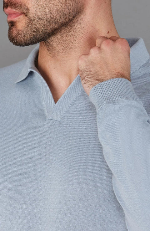 Mens Lightweight Cotton Buttonless Polo Shirt Chalk Blue-Polo Shirt-Paul James Knitwear-XL-Chalk Blue-Urbanheer
