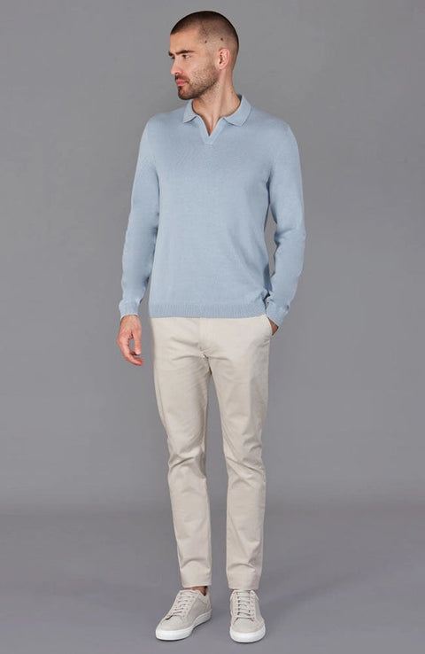 Mens Lightweight Cotton Buttonless Polo Shirt Chalk Blue-Polo Shirt-Paul James Knitwear-XL-Chalk Blue-Urbanheer