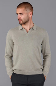 Mens Lightweight Cotton Buttonless Polo Shirt Fawn-Polo Shirt-Paul James Knitwear-M-Fawn-Urbanheer