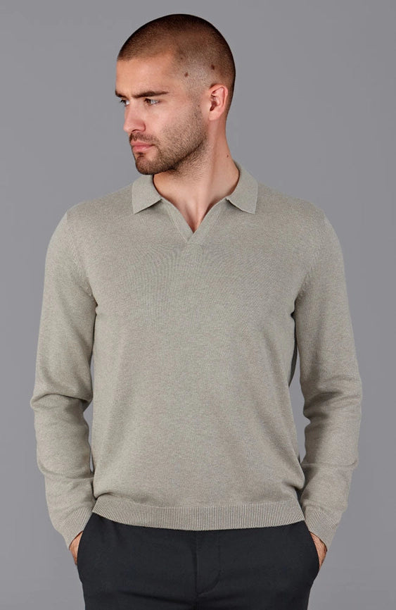 Mens Lightweight Cotton Buttonless Polo Shirt Fawn-Polo Shirt-Paul James Knitwear-M-Fawn-Urbanheer
