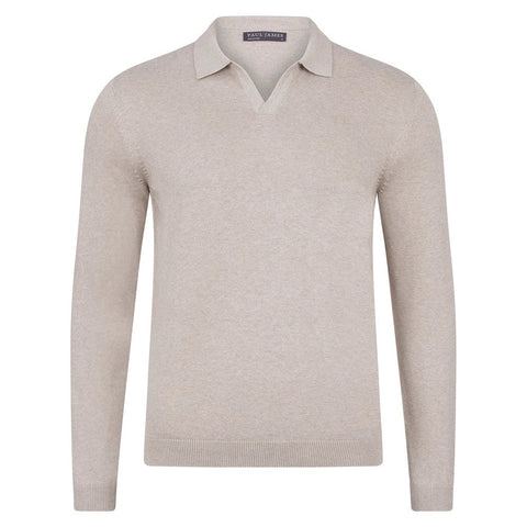 Mens Lightweight Cotton Buttonless Polo Shirt Fawn-Polo Shirt-Paul James Knitwear-M-Fawn-Urbanheer