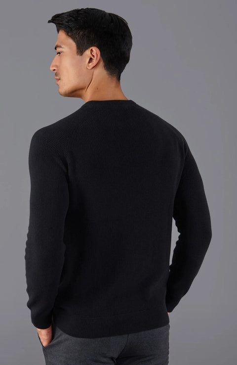 Mens Lightweight Cotton Fisherman Rib Jumper Black-Jumper-Paul James Knitwear-S-Black-Urbanheer