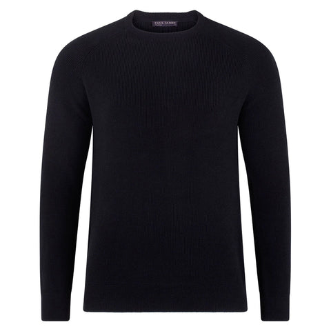 Mens Lightweight Cotton Fisherman Rib Jumper Black-Jumper-Paul James Knitwear-S-Black-Urbanheer