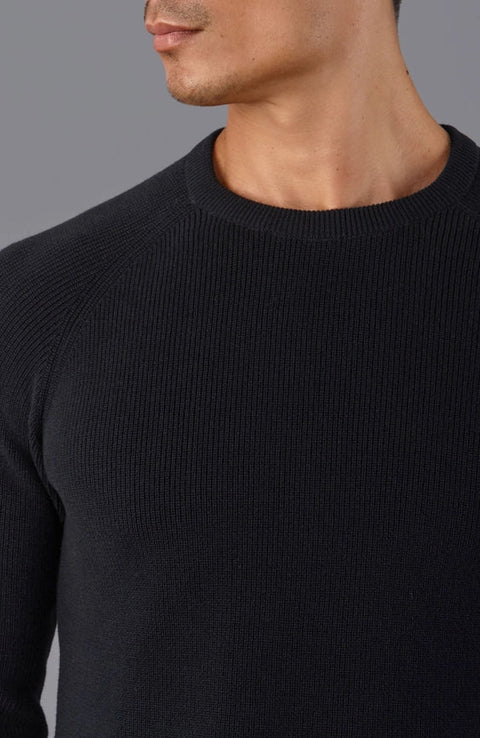 Mens Lightweight Cotton Fisherman Rib Jumper Black-Jumper-Paul James Knitwear-S-Black-Urbanheer