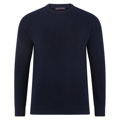 Mens Lightweight Cotton Fisherman Rib Jumper Navy-Jumper-Paul James Knitwear-L-Navy-Urbanheer