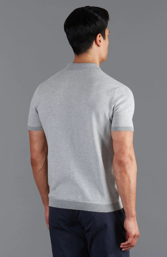 Mens Lightweight Cotton Honeycomb Buttonless Polo Shirt Ash Grey-Polo Shirt-Paul James Knitwear-S-Ash Grey-Urbanheer