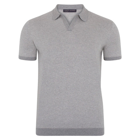 Mens Lightweight Cotton Honeycomb Buttonless Polo Shirt Ash Grey-Polo Shirt-Paul James Knitwear-S-Ash Grey-Urbanheer