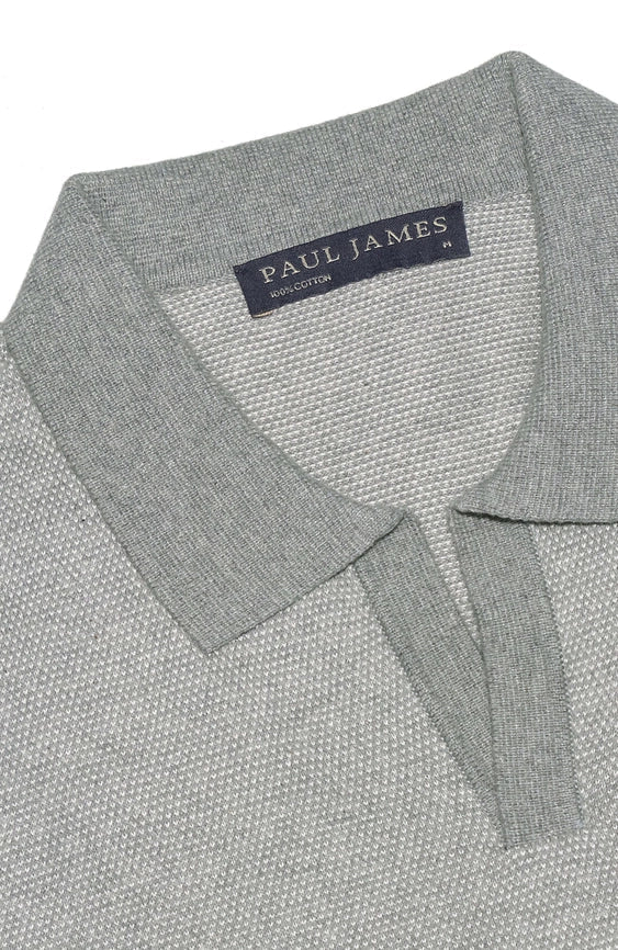 Mens Lightweight Cotton Honeycomb Buttonless Polo Shirt Ash Grey-Polo Shirt-Paul James Knitwear-S-Ash Grey-Urbanheer