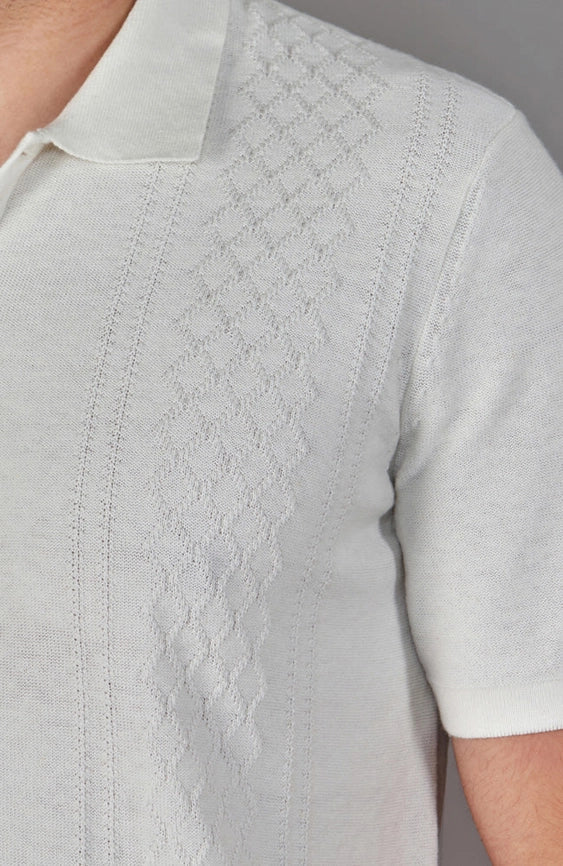 Mens Lightweight Cotton Linen Patterned Shirt-Shirt-Paul James Knitwear-M-White-Urbanheer