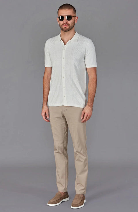 Mens Lightweight Cotton Linen Patterned Shirt-Shirt-Paul James Knitwear-M-White-Urbanheer