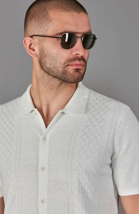 Mens Lightweight Cotton Linen Patterned Shirt-Shirt-Paul James Knitwear-M-White-Urbanheer