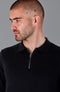 Mens Lightweight Cotton Zip Neck Polo Shirt Black-Shirts-Paul James Knitwear-S-Black-Urbanheer