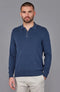 Mens Lightweight Cotton Zip Neck Polo Shirt Blue Melange-Shirts-Paul James Knitwear-S-Blue Melange-Urbanheer