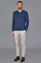 Mens Lightweight Cotton Zip Neck Polo Shirt Blue Melange-Shirts-Paul James Knitwear-S-Blue Melange-Urbanheer