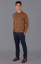 Mens Lightweight Cotton Zip Neck Polo Shirt Camel-Shirts-Paul James Knitwear-S-Camel-Urbanheer