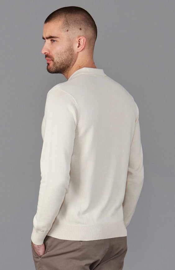 Mens Lightweight Cotton Zip Neck Polo Shirt Ecru-Shirts-Paul James Knitwear-L-Ecru-Urbanheer