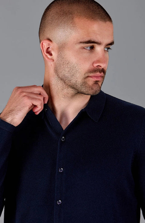 Mens Lightweight Extra Fine Merino Long Sleeve Shirt Black-Shirt-Paul James Knitwear-S-Urbanheer