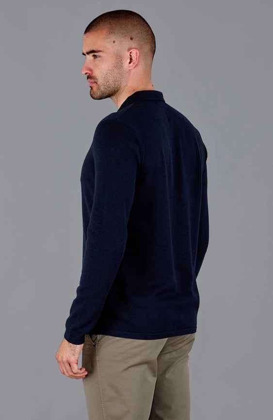 Mens Lightweight Extra Fine Merino Long Sleeve Shirt Navy-Shirt-Paul James Knitwear-S-Urbanheer