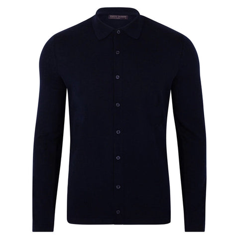 Mens Lightweight Extra Fine Merino Long Sleeve Shirt Navy-Shirt-Paul James Knitwear-S-Urbanheer