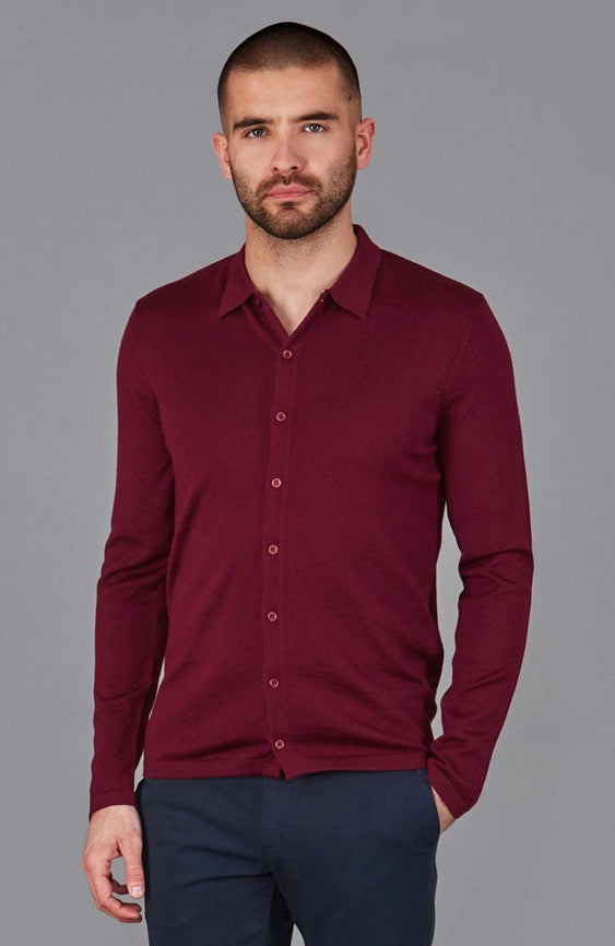 Mens Lightweight Extra Fine Merino Long Sleeve Shirt Rioja-Shirt-Paul James Knitwear-S-Urbanheer